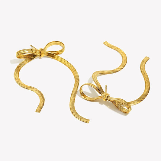 Brincos Pendentes de Laço com Correntes sem Oxidação Aço Inoxidável 316L Brincos Femininos Banhados a Ouro 18K Decoração