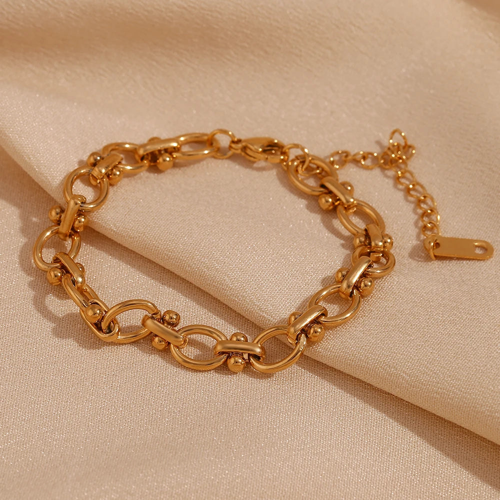 Oval Flower Handmade Chain Bracelet 18K Gold Plated Women's Hand Bracelets 316L Stainless Steel Jewelry