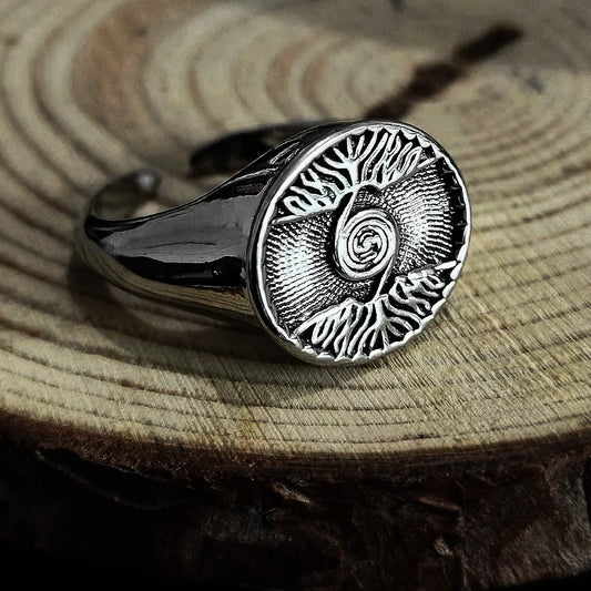 Retro Tree of Life Ring For Men Silver Color Punk Gothic Open Ring Designer Jewelry Unisex Accessories Creative Peace Art Gift