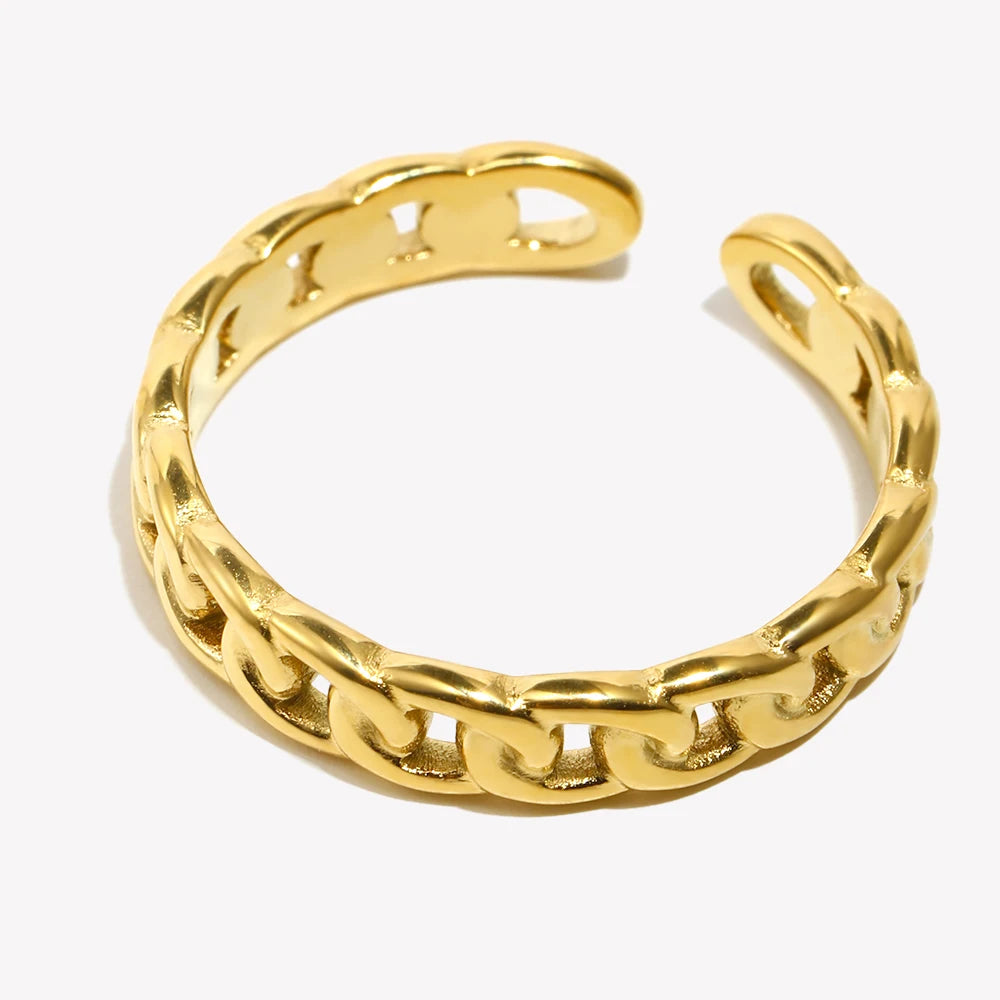 Glossy Narrow Chain Opening Ring PVD Plated High Quality Stainless Steel Waterproof Fashion Women Jewelry