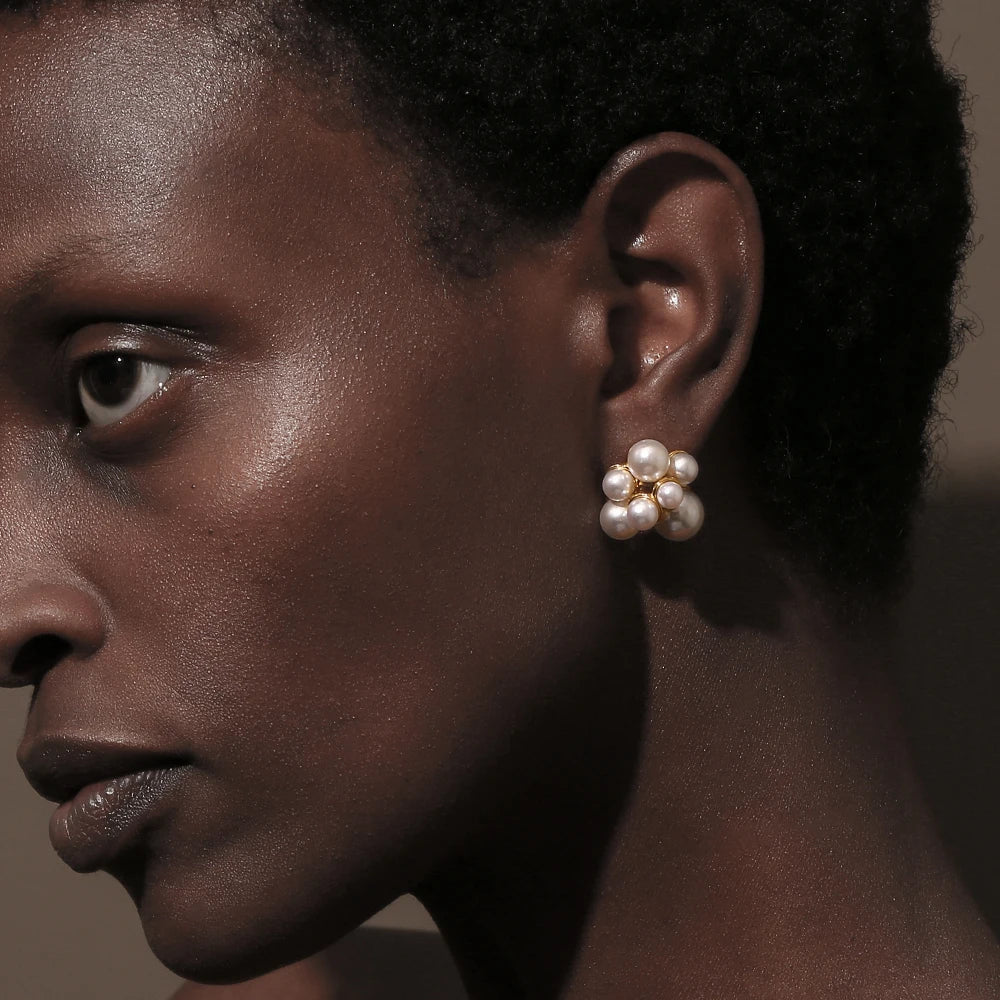 Brincos de Pérola Elegantes, Aço Inoxidável, Banhado a Ouro 18K, Joias Femininas da Moda para Festa