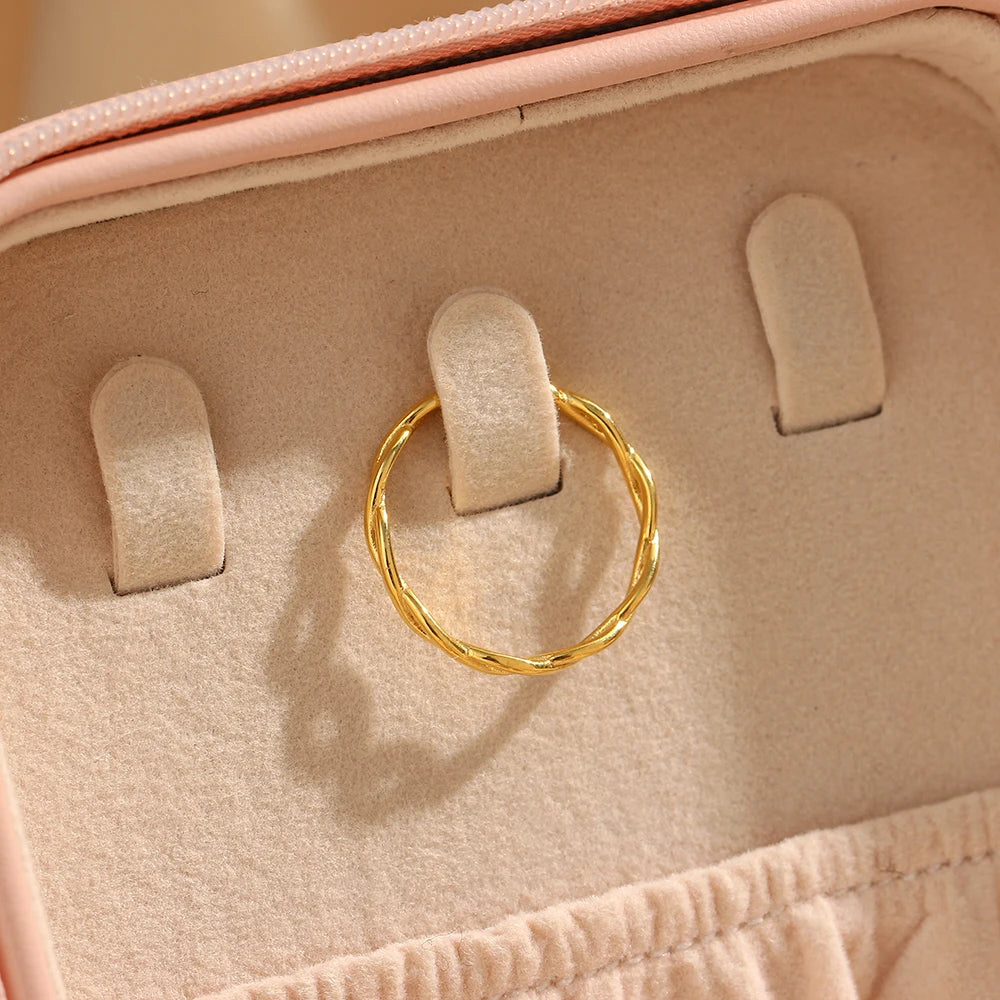 Super Minimalist Braided Twisted Thin Gold Rings For Lady Waterproof Stainless Steel 18K Gold Plated Girl's Ring