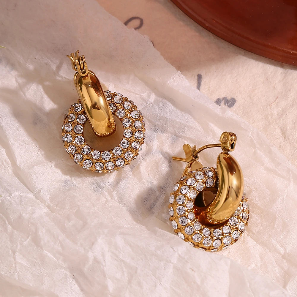 Donut Drop Earrings Water Resistant Tarnish Free 316L Stainless Steel Earrings for Women 18K Gold Plated Decoration