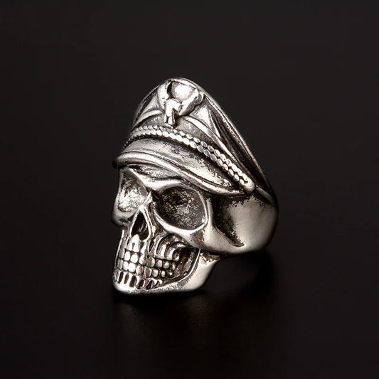 Retro Colored Navy Officer Skull Ring For Men Punk Gothic Rock Hiphop Open Ring Biker Accessories Handmade Jewelry Unisex Gift