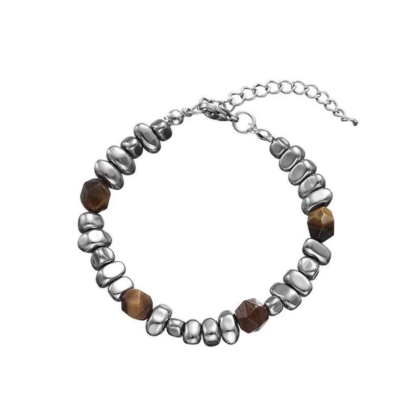 Retro Montage Fragments Beaded Bracelet For Men Stainless Steel Bracelet New Chinese Style Designer Jewelry Unisex Accessories