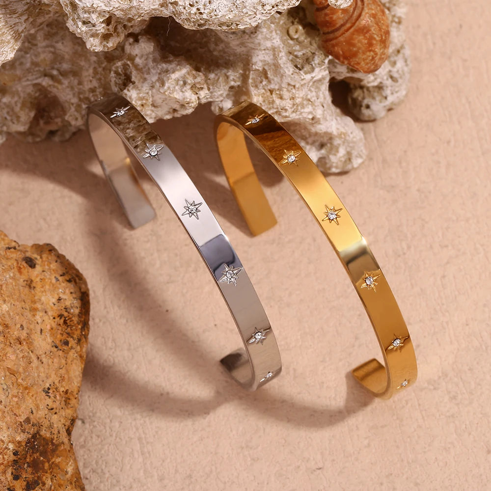 Open Eight Pointed Star Zircon Bracelet 316L Stainless Steel bracelet for Women 18K Gold Plated Jewelry