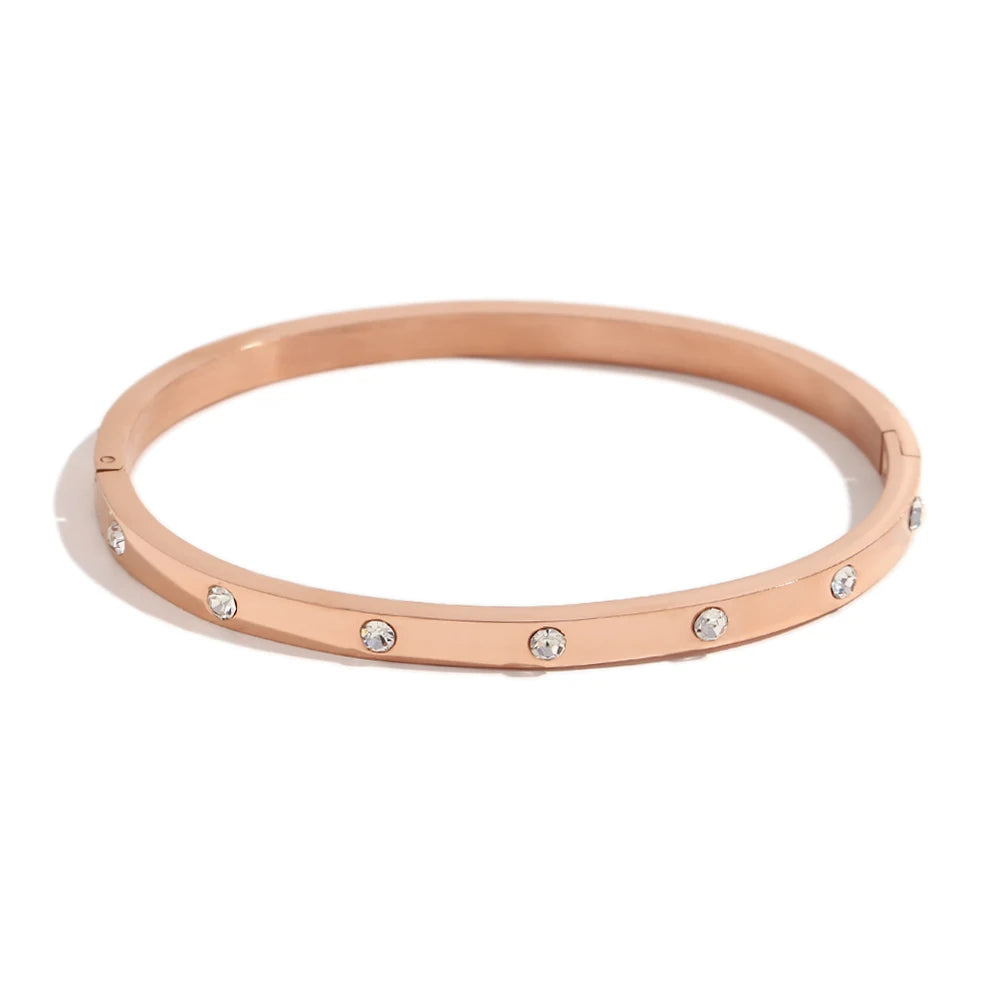 Pulseira Fivela Zircônia Pontilhada Resistente à Água Aço Inoxidável 316L para Mulheres Joia Banhada a Ouro 18K