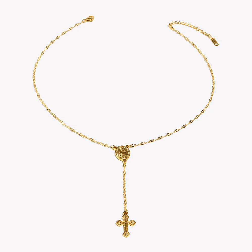 Gold/Silver Color Virgin Cross Pendant Necklace Lips Chain Hypoallergenic 316L Stainless Steel Tarnish Free Jewelry