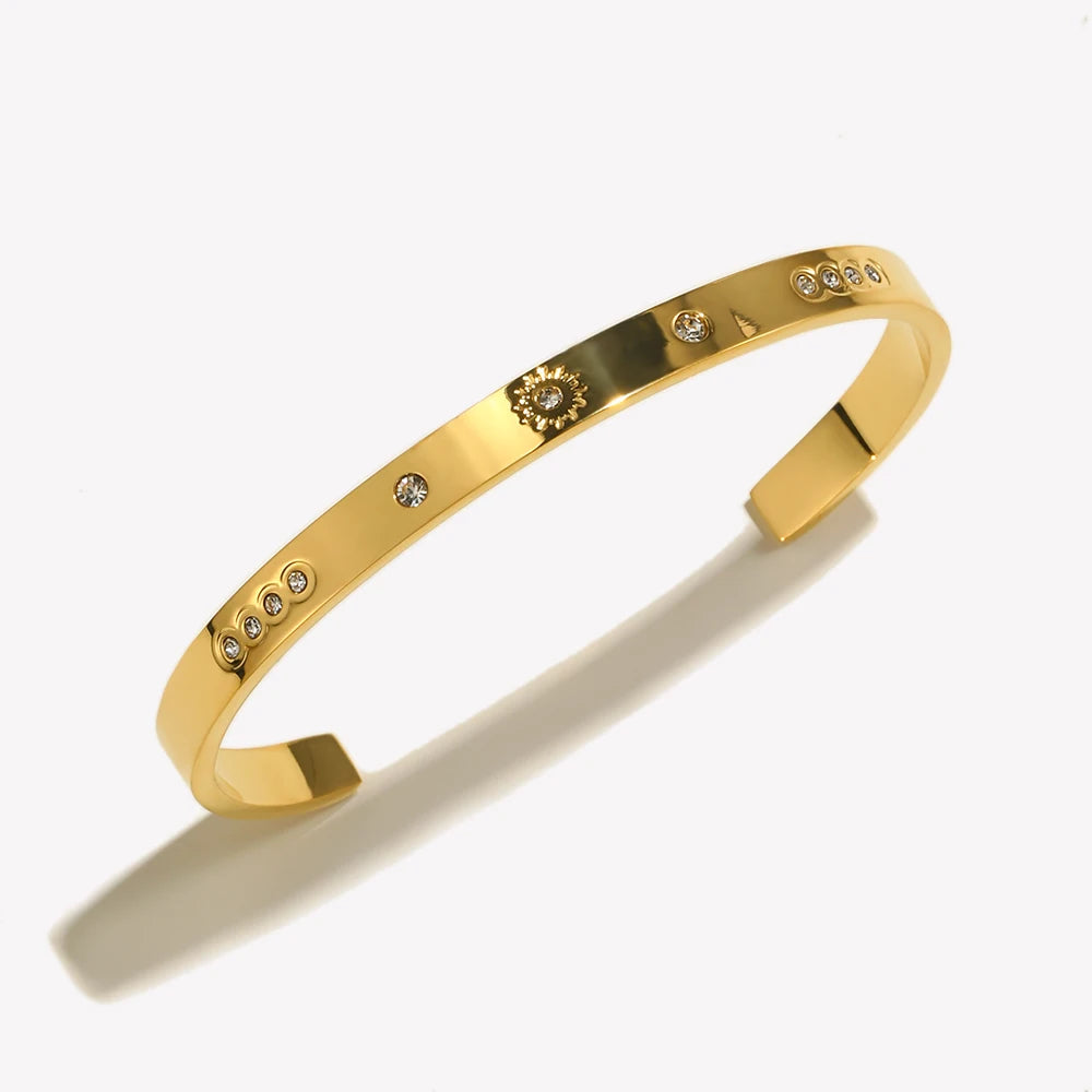 Pulseira Fivela Zircônia Pontilhada Resistente à Água Aço Inoxidável 316L para Mulheres Joia Banhada a Ouro 18K