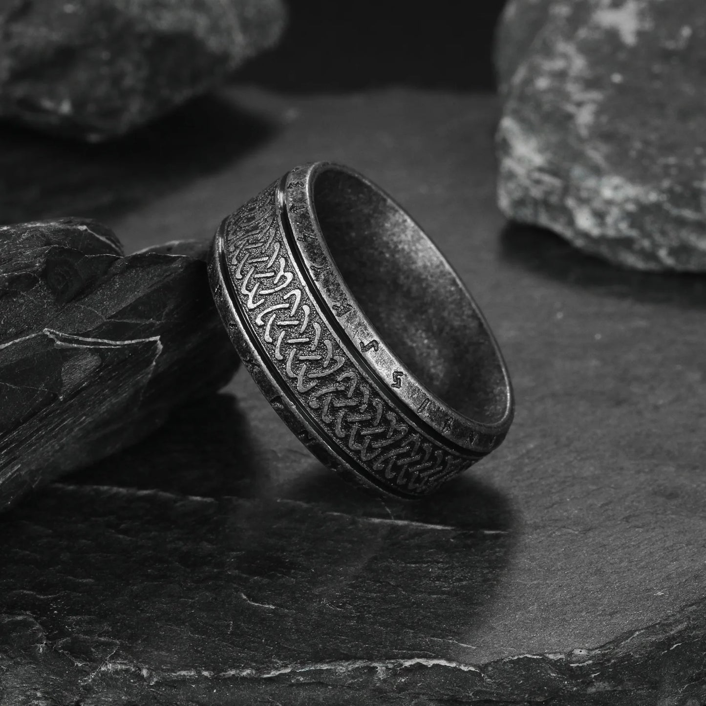 Antique Rune Pattern Engraved Stainless Steel Ring for Men Viking Punk Gothic Edgy Jewelry Mystic Biker Accessories Unisex Gift