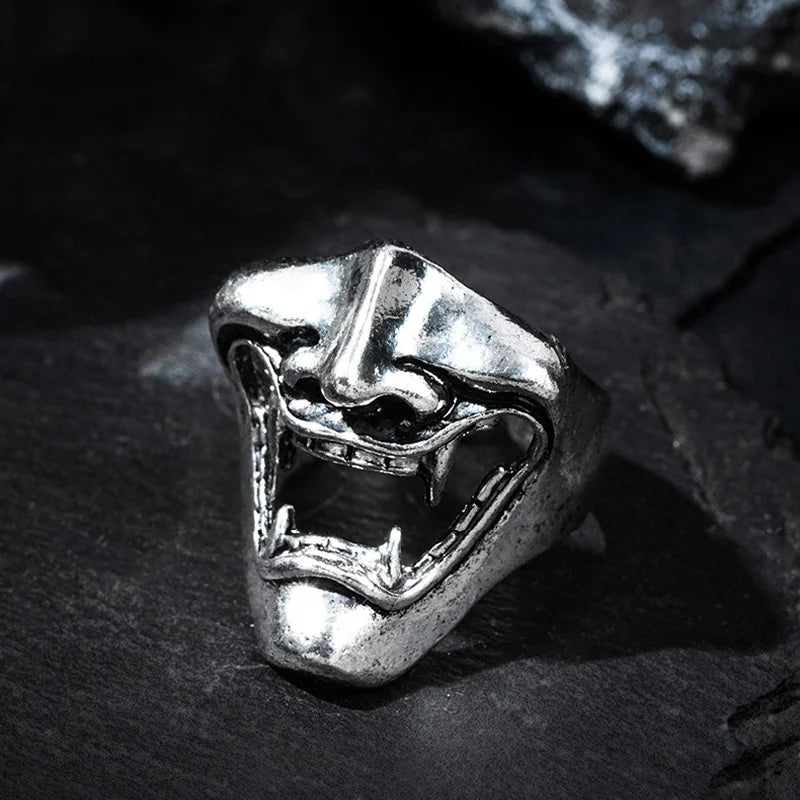 Retro Prajna Mask Half Face Ring For Men Punk Gothic Rock Hiphop Open Ring Handmade Designer Jewelry Biker Accessories Man Gift