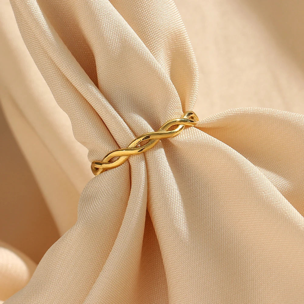 Super Minimalist Braided Twisted Thin Gold Rings For Lady Waterproof Stainless Steel 18K Gold Plated Girl's Ring