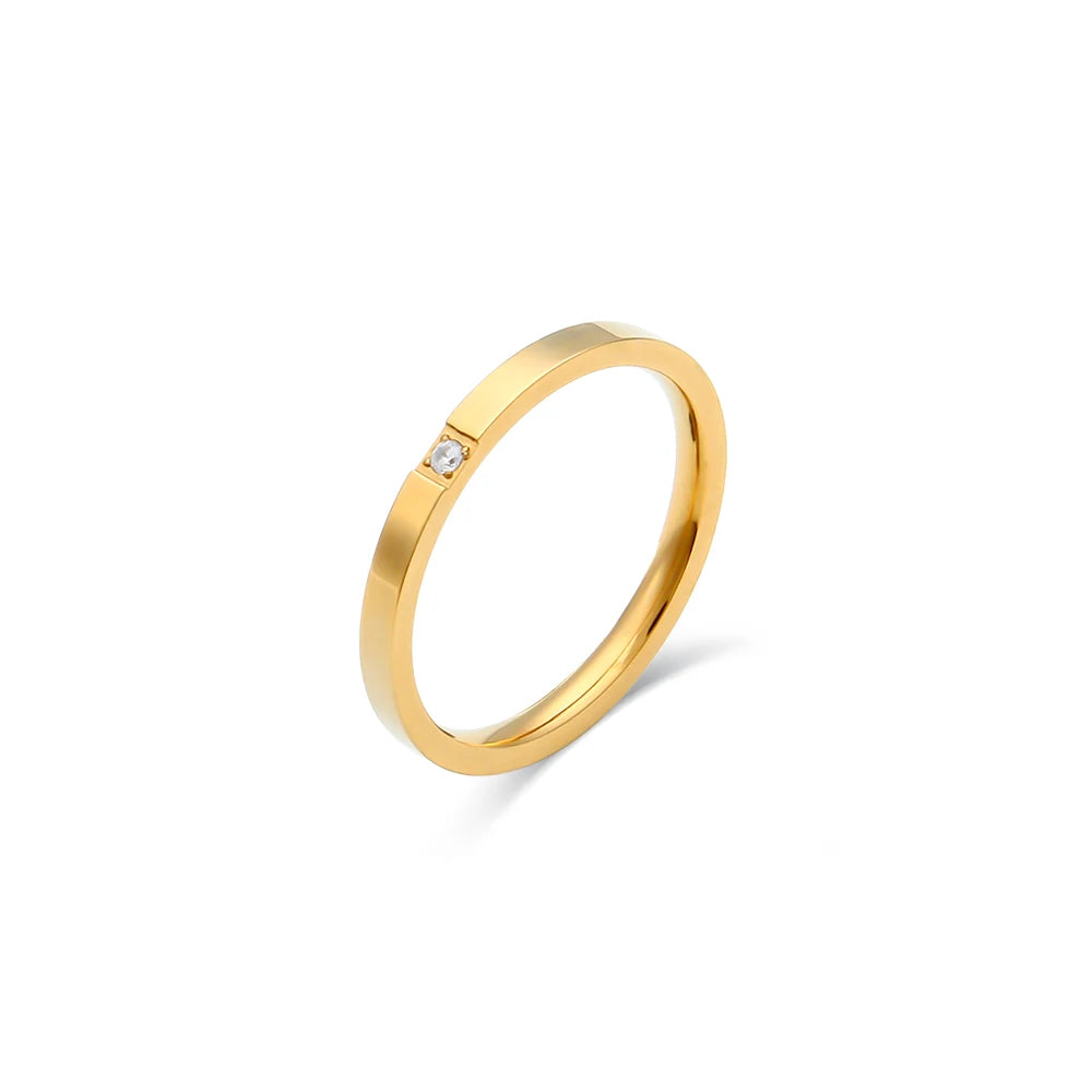 Filled Thin Gold Rings For Unisex Female Water Resistant Crystal Ring Gold Plated Stainless Steel Ring