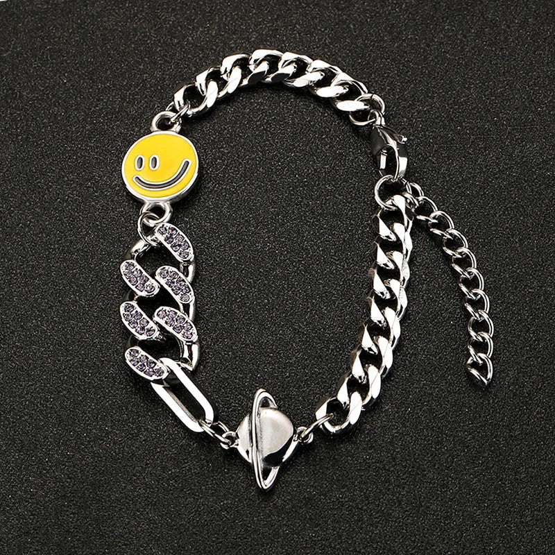 Retro Smile Face Cuban Link Chain Bracelet For Men Stainless Steel Punk Gothic Hiphop Accessories Unisex Jewelry Trendy Gift