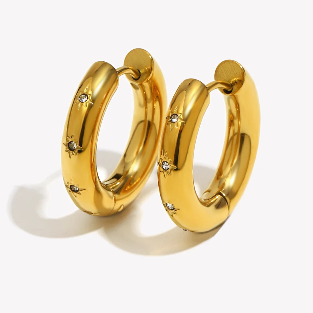 Earings Fashion Jewelry Non Tarnished Thick Hoop Earrings AAA Zircon CZ Star Gold Rhinestone Earrings For Women