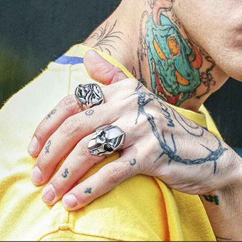Retro Spartan Mask Large Ring For Men Punk Gothic Rock Hiphop Open Ring Biker Accessories Handmade Designer Jewelry Gift For Man