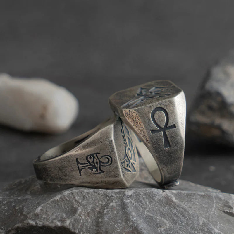 Retro Egypt Anubis Horus Ring For Men Punk Gothic Rock Hiphop Open Ring Handmade Designer Jewelry Biker Accessories Lover Gift