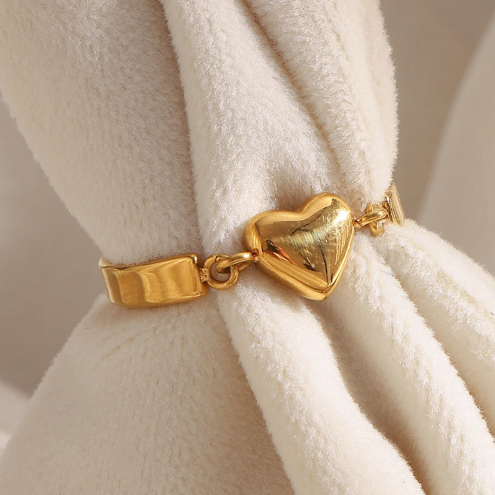 Anel Coração Pequeno Banhado a Ouro 18k Moderno Aço Inoxidável Joia Feminina Popular À Prova D'Água