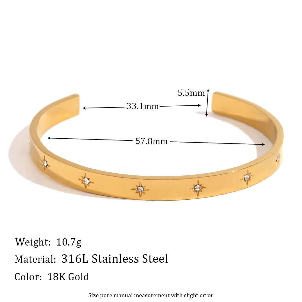 Open Eight Pointed Star Zircon Bracelet 316L Stainless Steel bracelet for Women 18K Gold Plated Jewelry
