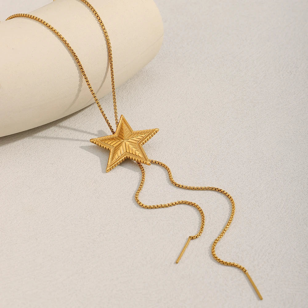 Chain Length 103cm Star Pendant Necklace PVD Plated Stainless Steel Women Neck Statement  Jewerly