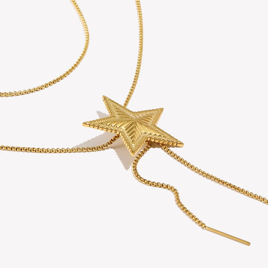 Chain Length 103cm Star Pendant Necklace PVD Plated Stainless Steel Women Neck Statement  Jewerly