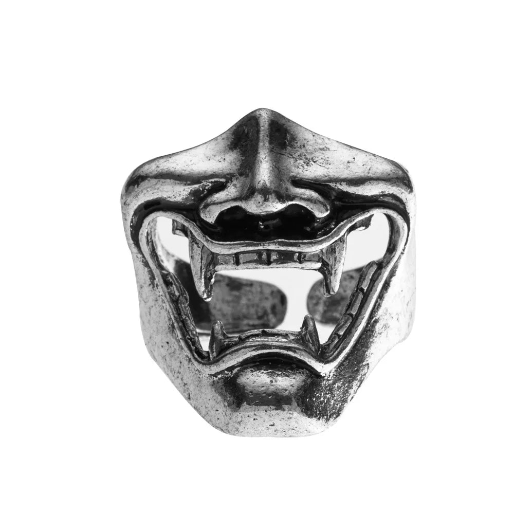 Retro Prajna Mask Half Face Ring For Men Punk Gothic Rock Hiphop Open Ring Handmade Designer Jewelry Biker Accessories Man Gift