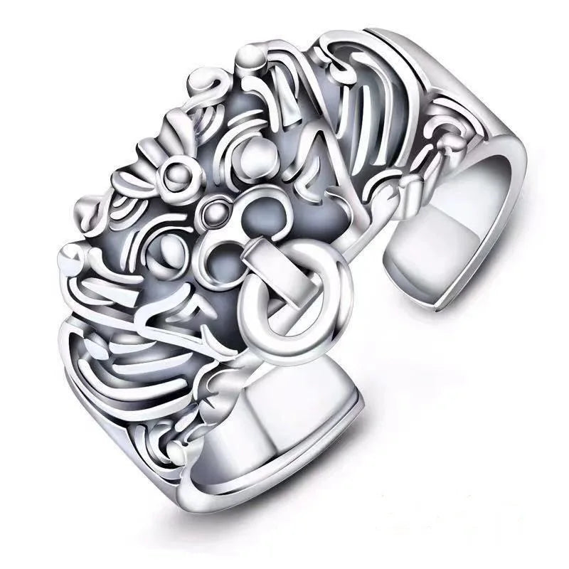 Retro Guardian Taotie Ring For Men Blessing Chinese Mythology Open Ring Unisex Accessories Handmade Designer Jewelry Lover Gift