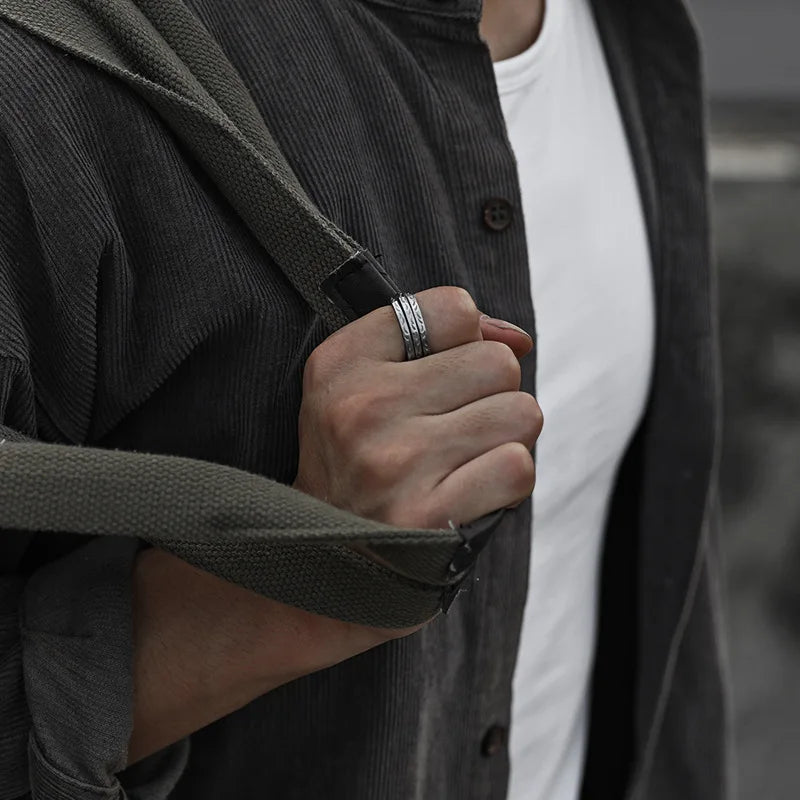 Retro Tang Grass Pattern Three Strands Ring For Men Punk Gothic Open Ring Handmade Designer Jewelry Unisex Accessories Love Gift