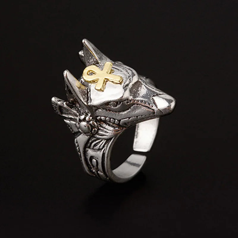 Retro Egypt Anubis Symbol Ring For Men Punk Gothic Rock Hiphop Open Ring Handmade Designer Jewelry Biker Accessories Lover Gift