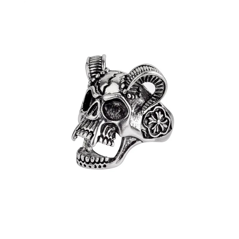 Retro Horn Skull Large Ring For Men Punk Gothic Rock Hiphop Open Ring Biker Accessories Handmade Designer Jewelry Gift For Man