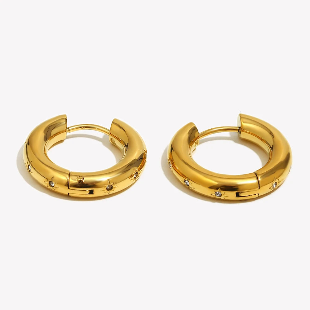 Earings Fashion Jewelry Non Tarnished Thick Hoop Earrings AAA Zircon CZ Star Gold Rhinestone Earrings For Women