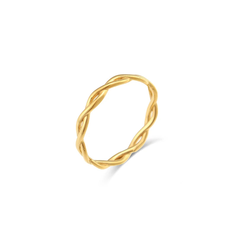 Super Minimalist Braided Twisted Thin Gold Rings For Lady Waterproof Stainless Steel 18K Gold Plated Girl's Ring