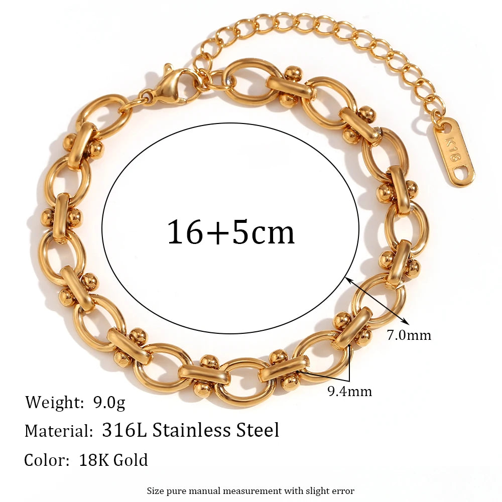 Oval Flower Handmade Chain Bracelet 18K Gold Plated Women's Hand Bracelets 316L Stainless Steel Jewelry