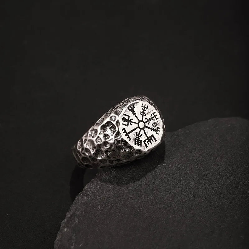 Retro Antique Viking Vegvisir Rune Compass Ring For Men Punk Gothic Open Ring Handmade Salior Accessories Creative Sea Gift