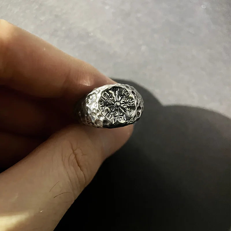 Retro Antique Viking Vegvisir Rune Compass Ring For Men Punk Gothic Open Ring Handmade Salior Accessories Creative Sea Gift