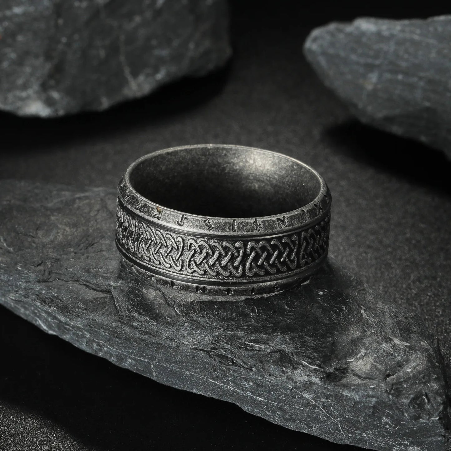 Antique Rune Pattern Engraved Stainless Steel Ring for Men Viking Punk Gothic Edgy Jewelry Mystic Biker Accessories Unisex Gift