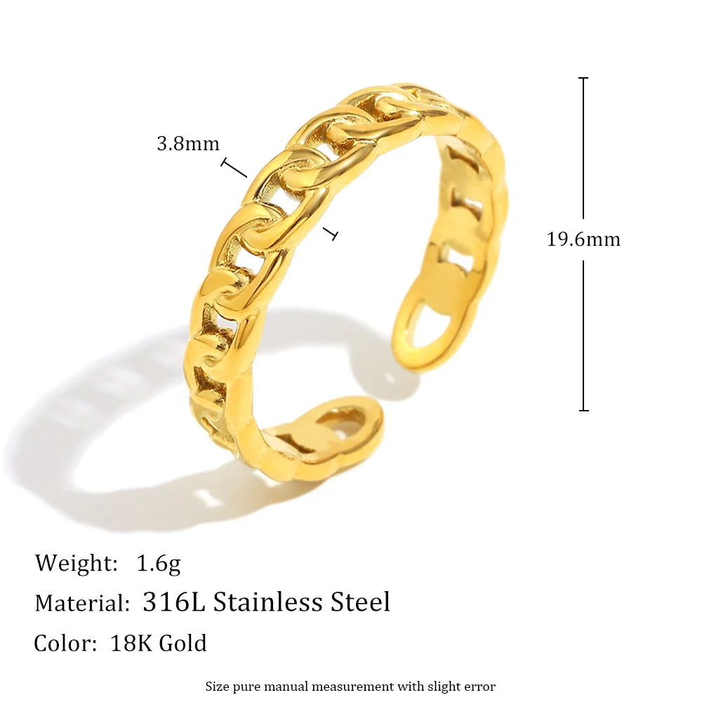 Glossy Narrow Chain Opening Ring PVD Plated High Quality Stainless Steel Waterproof Fashion Women Jewelry
