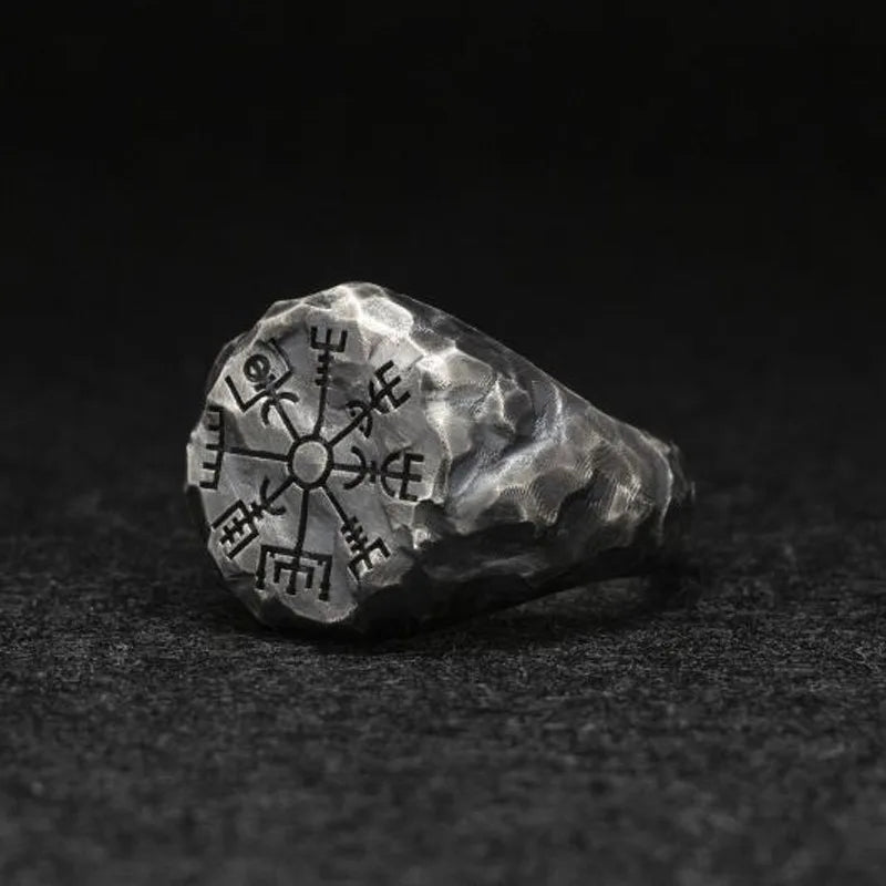 Retro Antique Viking Vegvisir Rune Compass Ring For Men Punk Gothic Open Ring Handmade Salior Accessories Creative Sea Gift