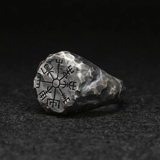 Retro Antique Viking Vegvisir Rune Compass Ring For Men Punk Gothic Open Ring Handmade Salior Accessories Creative Sea Gift