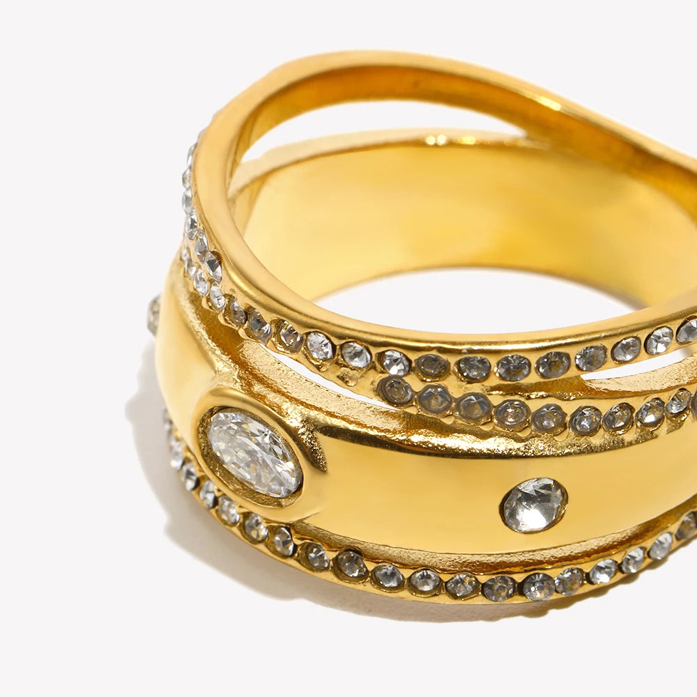 Creative Luxury Multipile Zircon Ring High Quality Stainless Steel 18K Gold Plated Party Statement Jewelry Accessories