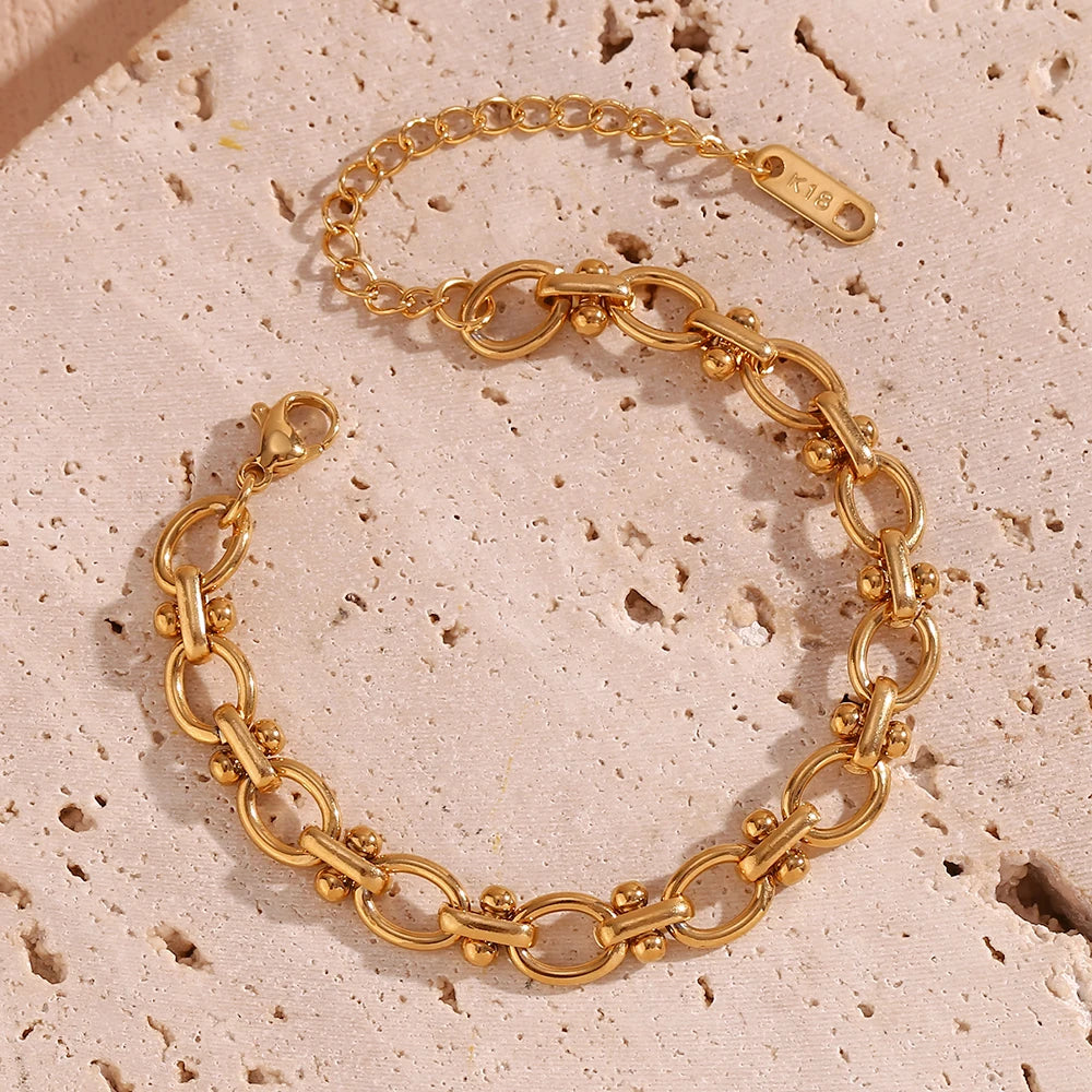 Oval Flower Handmade Chain Bracelet 18K Gold Plated Women's Hand Bracelets 316L Stainless Steel Jewelry