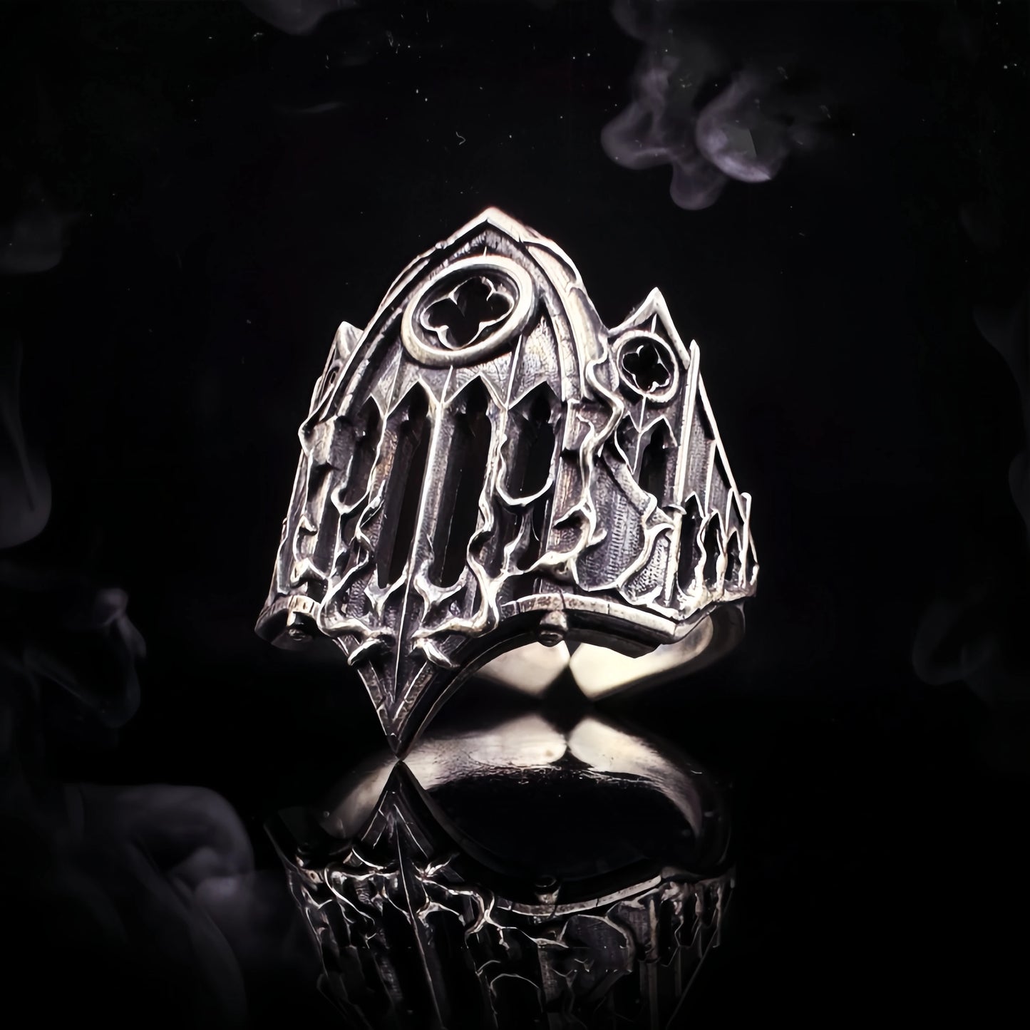Retro Burnt Gothic Cathedral Open Ring For Men Silver-plated Copper Dark Gothic Punk Edgy Indie Jewelry Niche Accessories Gift
