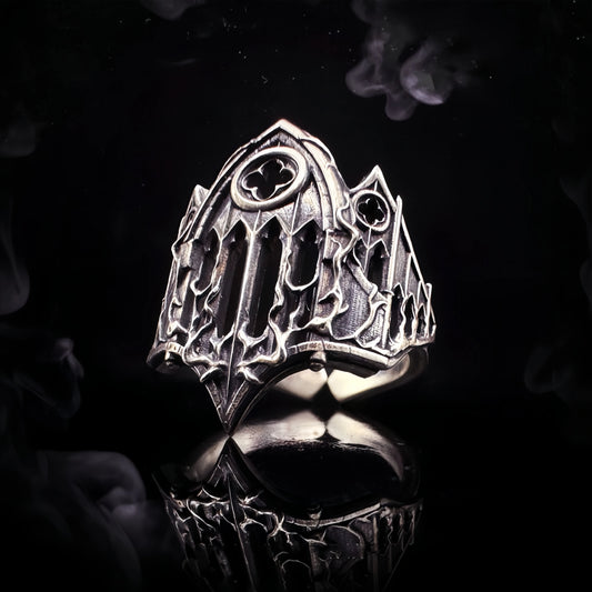 Retro Burnt Gothic Cathedral Open Ring For Men Silver-plated Copper Dark Gothic Punk Edgy Indie Jewelry Niche Accessories Gift