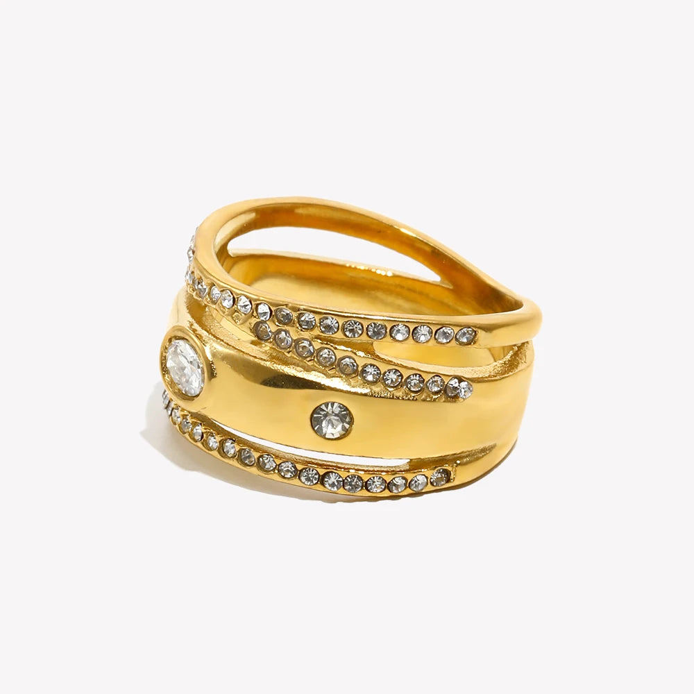 Creative Luxury Multipile Zircon Ring High Quality Stainless Steel 18K Gold Plated Party Statement Jewelry Accessories