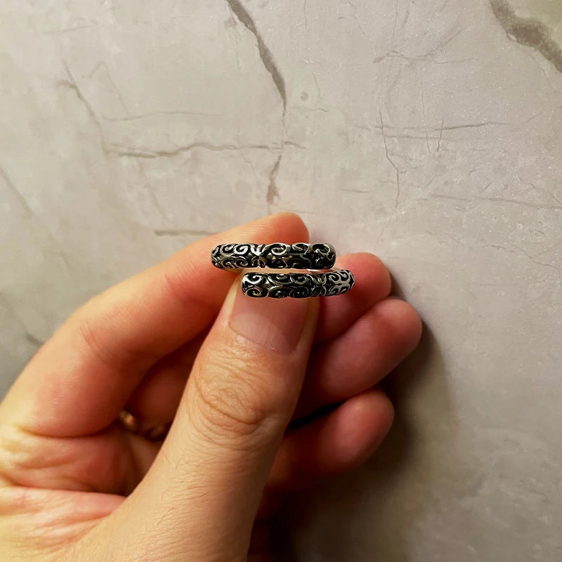 Retro Black Myth Wukong Golden Cudgel Ring For Men Silver Color Jingu Bang Punk Gothic Open Ring Jewelry Monkey King Accessories