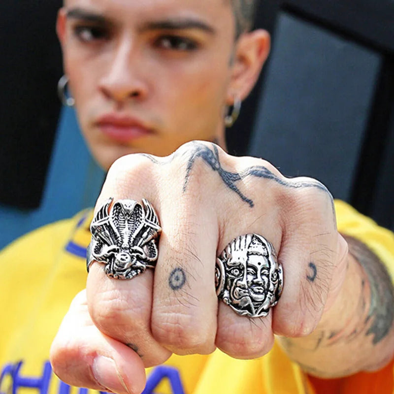Retro Instant Of Thought God or Devil Ring For Men Handmade Designer Jewelry Punk Gothic Open Ring Biker Accessories Unisex Gift