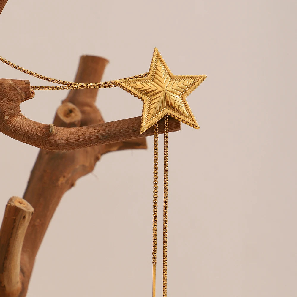 Chain Length 103cm Star Pendant Necklace PVD Plated Stainless Steel Women Neck Statement  Jewerly