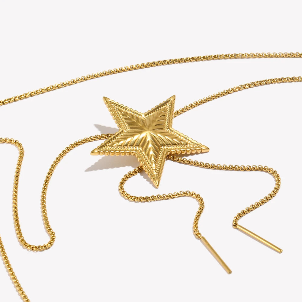 Chain Length 103cm Star Pendant Necklace PVD Plated Stainless Steel Women Neck Statement  Jewerly