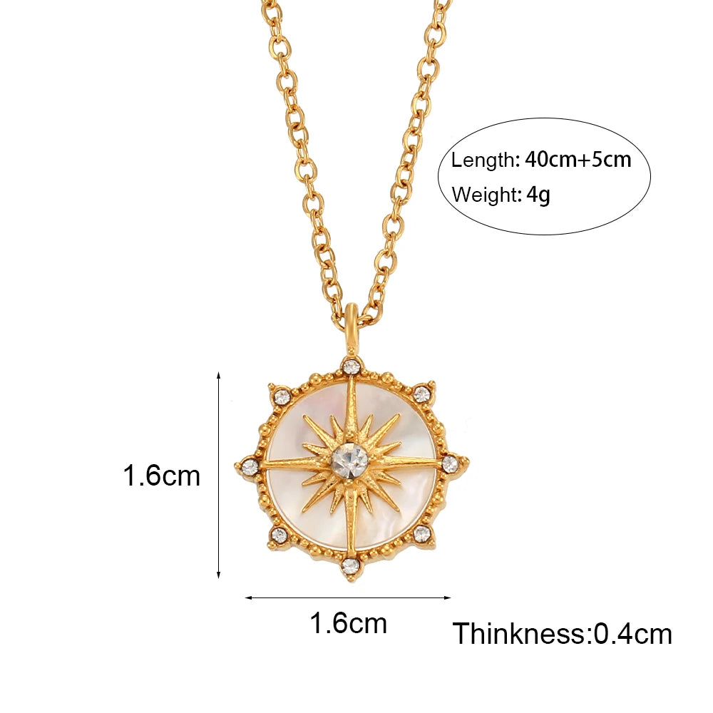 Latest Design Girl's Jewelry Natural Shell Wheel of Fortune Pendant Necklace Stainless Steel Gold Plated Silver Color Necklace