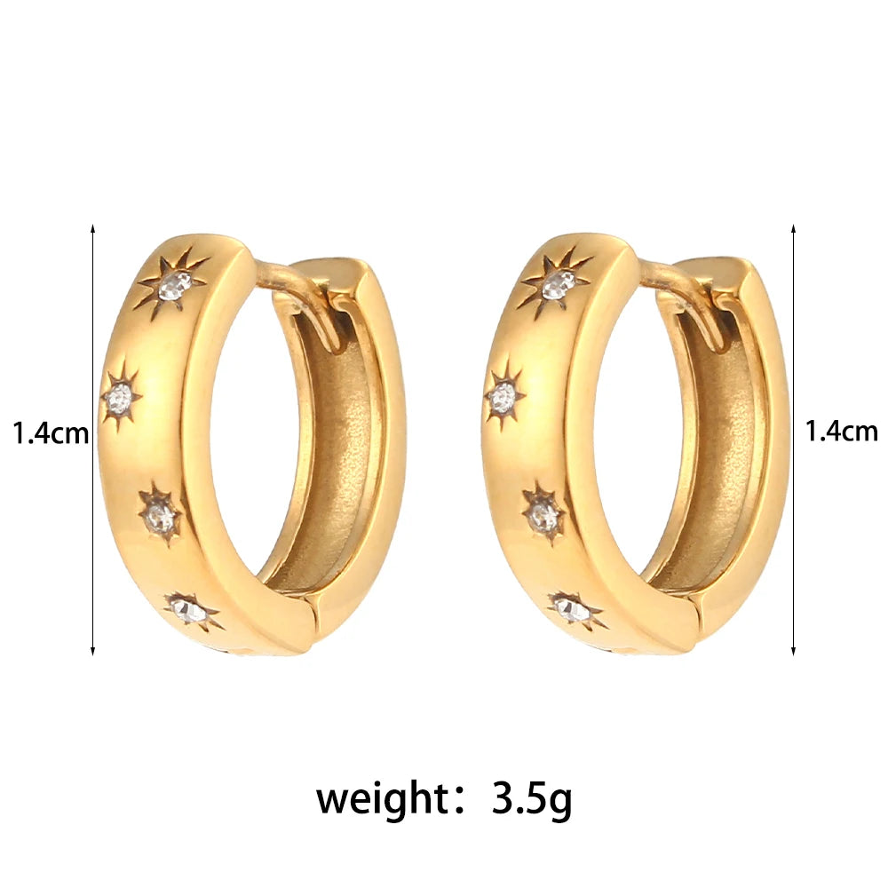 Brinco Pequeno Argola Grossa Cristal Zircão Brilhante Brincos Huggies para Mulher Aço Inoxidável